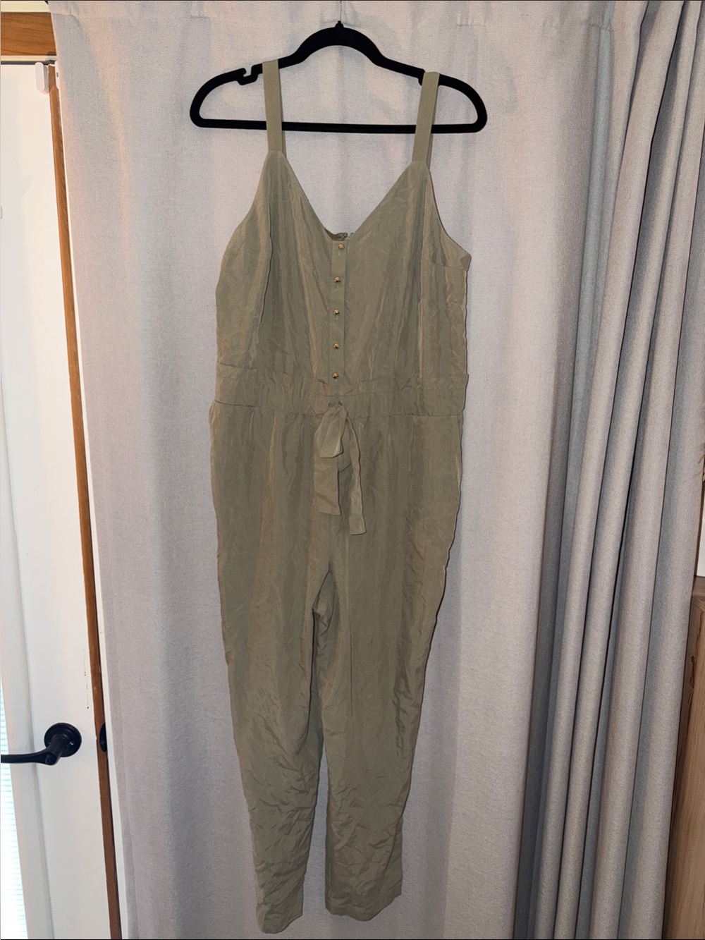 Express Olive Green Sleeveless Button-Front Jumpsuit